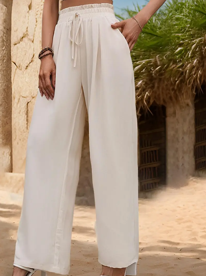 ELASTIC HIGH WAIST WIDE LEG PANT | APRICOT