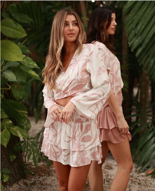 St. Barth Layered Rose Print Skort