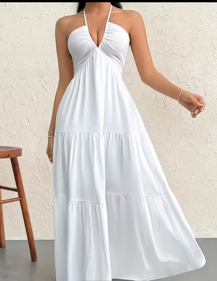 White Halter Maxi Dress
