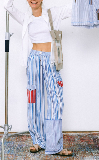 Contrast Pocket Striped Patchwork Trousers