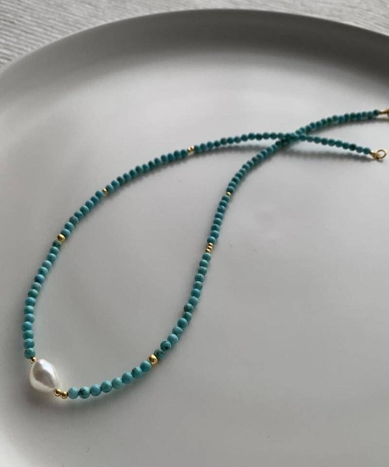 Turquoise Sterling Silver Pearl Necklace