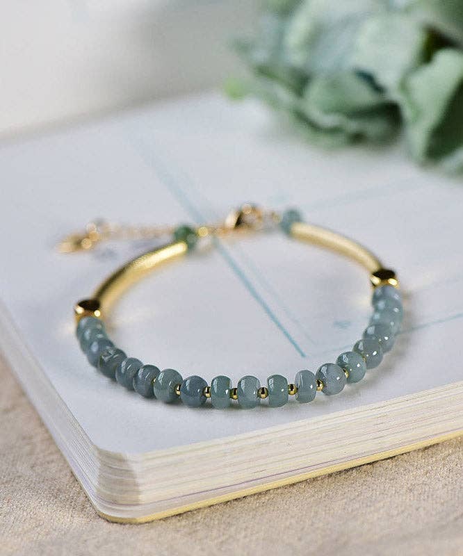 Blue 14K Gold Agate Chain Bracelet