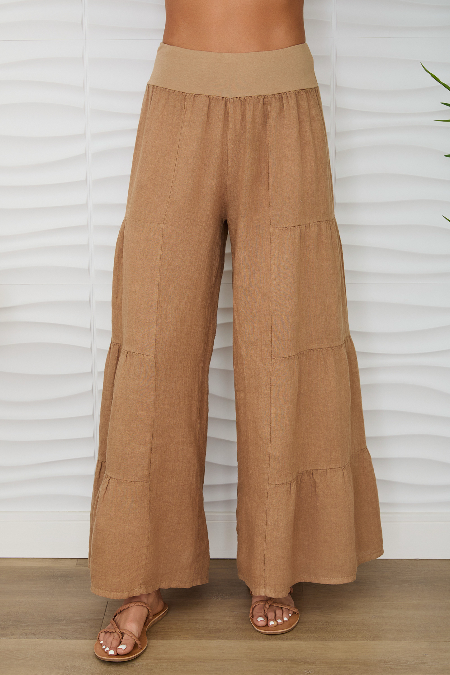 LINEN TIERED PALAZZO PANT (2-36/255005-SOLID)