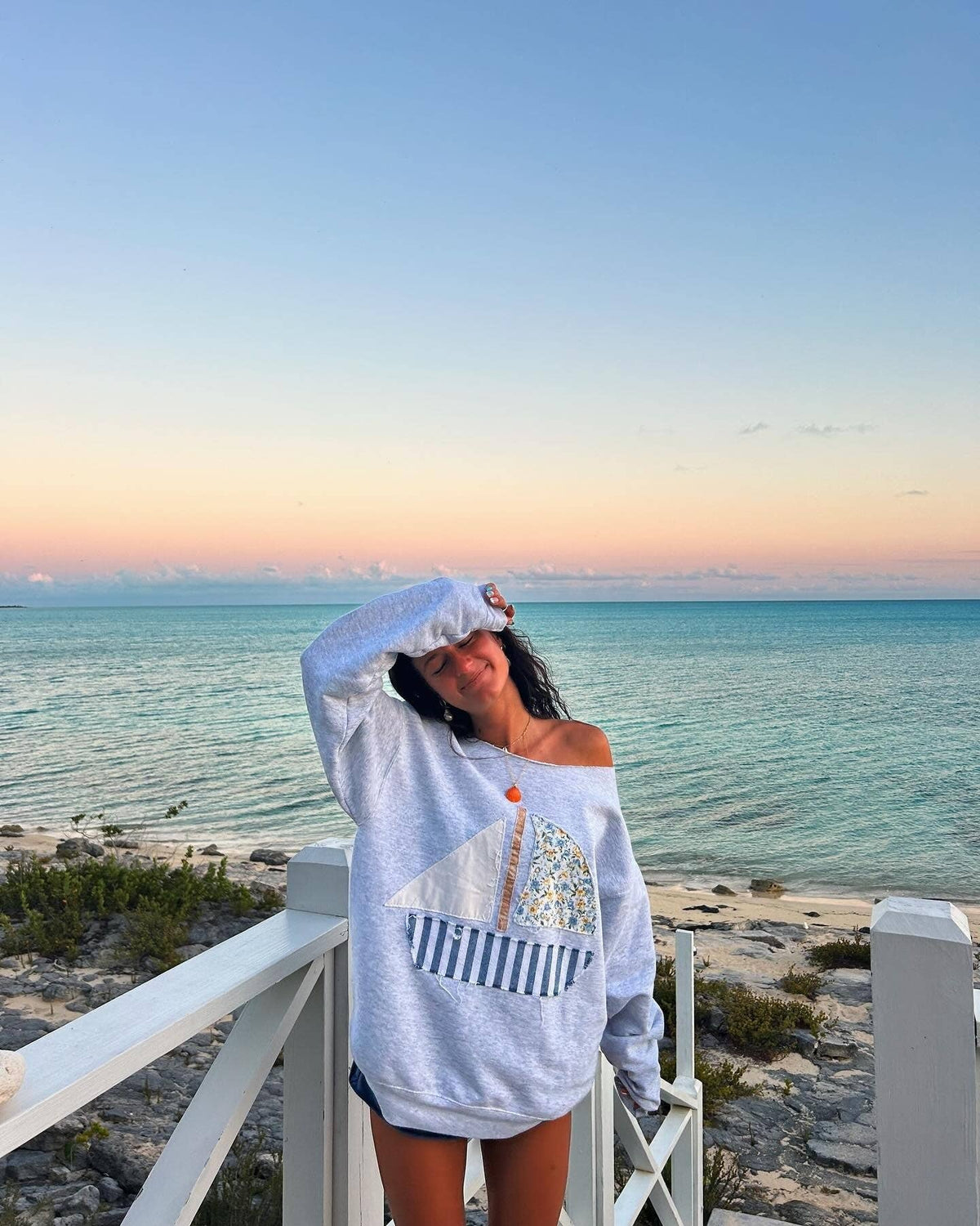 Long Sleeve Top with Sailboat Applique