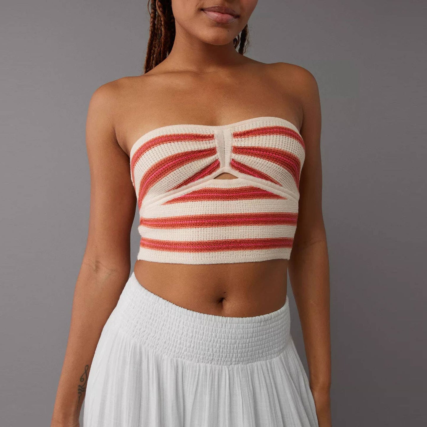 Bandeau knit tube crop top