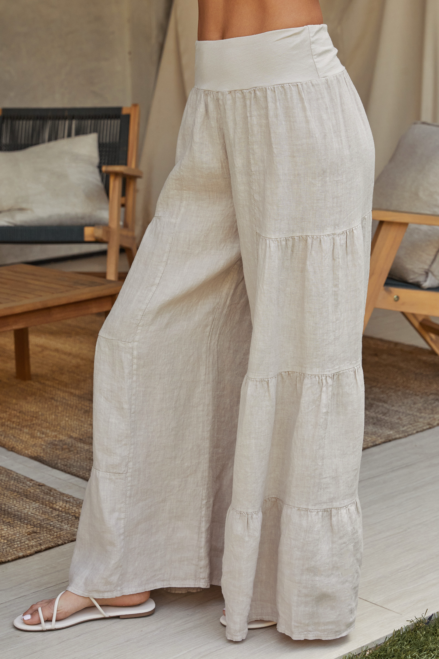 LINEN TIERED PALAZZO PANT (2-36/255005-SOLID)