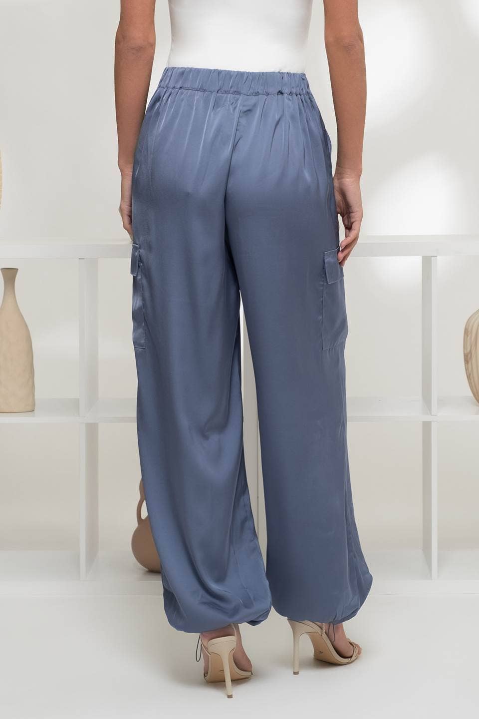 HIGH WAIST SATIN CARGO JOGGER PANTS