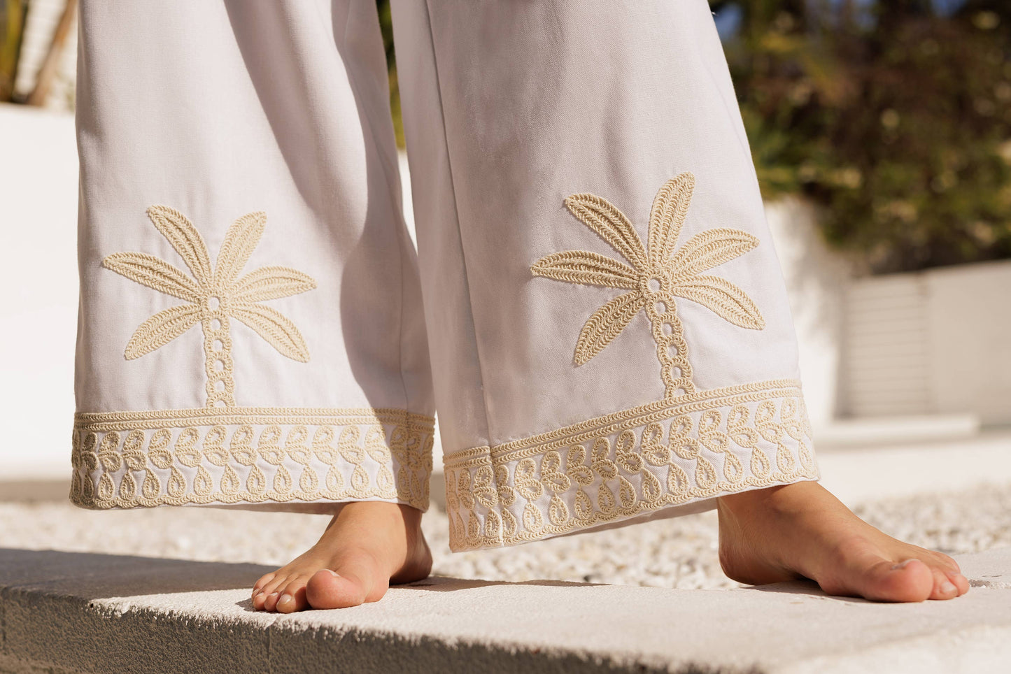 Embroidered Coastal Wide Leg Pants